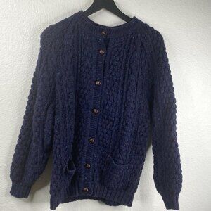 Rossan Knitwear Sweater Cardigan Women's Blue Sz S Hand Loomed Ireland Heavy